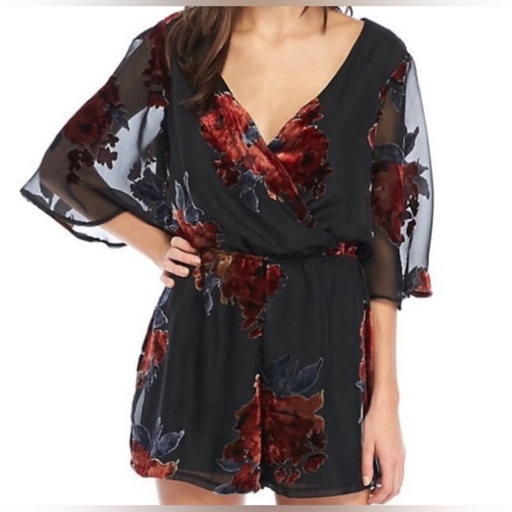 Velvet Burnout Romper in Black